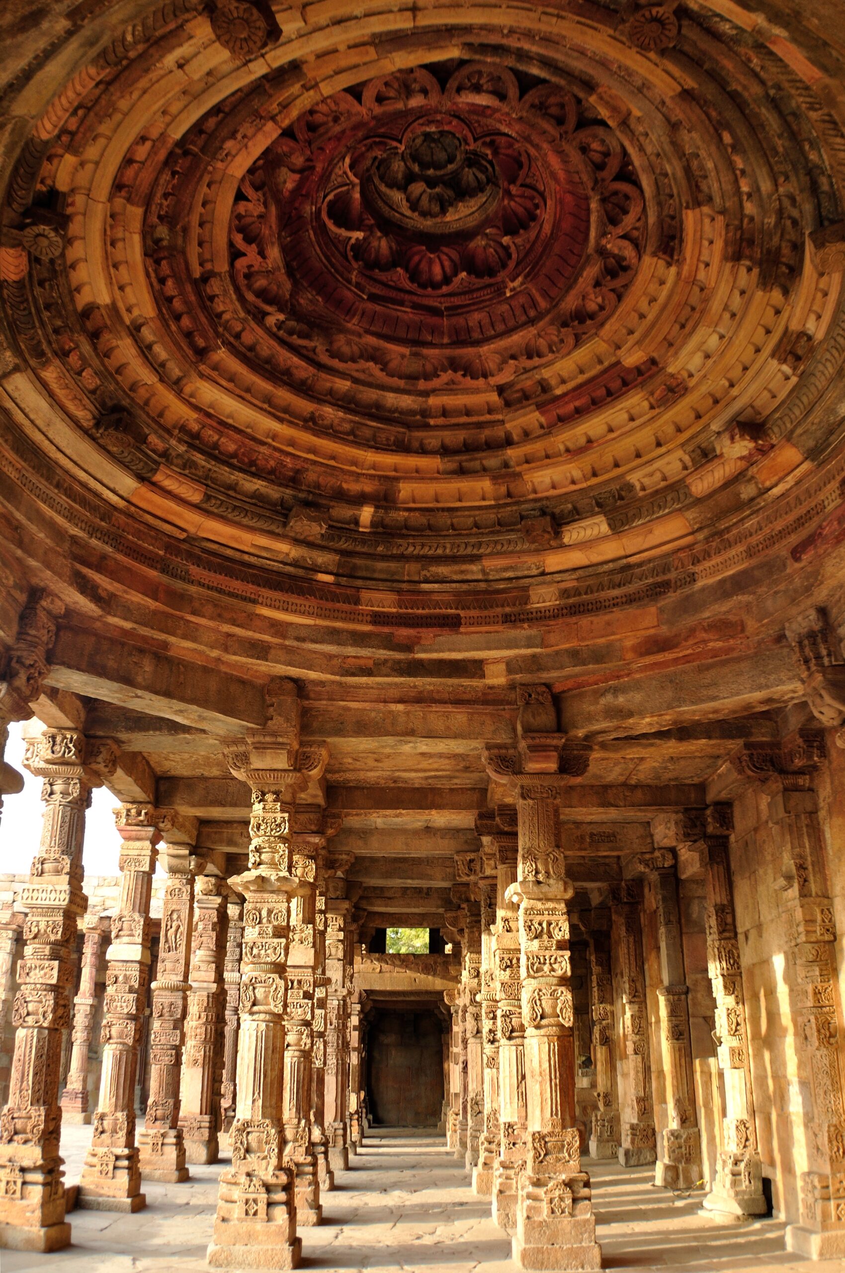 The gorgeous ceiling of Quwwat Ul Islam mosque in Delhi